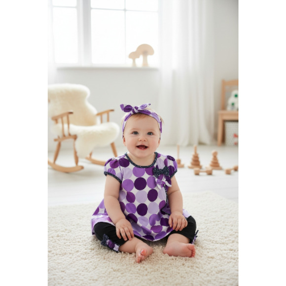 New Laura Ashley Baby Girl Outfit set Top Leggings matching headband 6 months - Picture 2 of 3